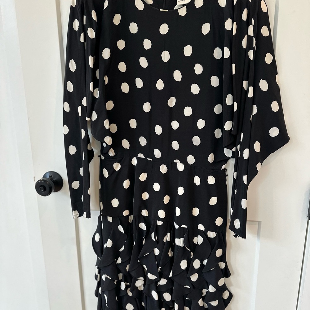 100% Silk Vintage 80’s Oleg Cassini Black and Cream Polka Dot Dress